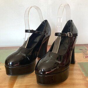 Spirit Halloween Black Patent‎ Mary Jane Chunky Heels, Size 8, Halloween Costume